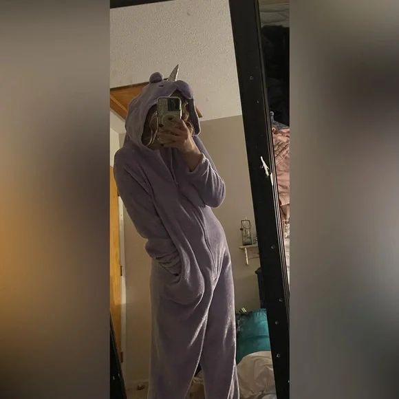 Purple sparkly unicorn onesie pjs